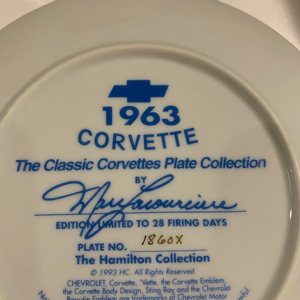 The Hamilton Collection 1963 Corvette Sting Ray Plate # 1860 X